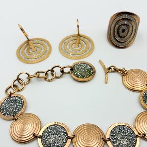 Rebecca Gold and Silver Geometric Shimmering Jewellery. Evening wear set.